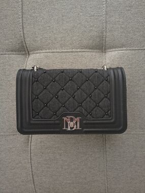 Badgley Mischka Black Quilted Shoulder Bag with Stud Accents
